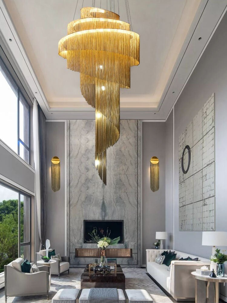 Clover Long Chandelier for Staircase, Silver/Gold Chain - Chandeliers | Lucera Lighting