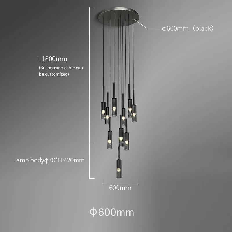 Rift Smoky Gray Crystal Pendant Chandelier 10 Lights - Pendant Lights | Lucera Lighting