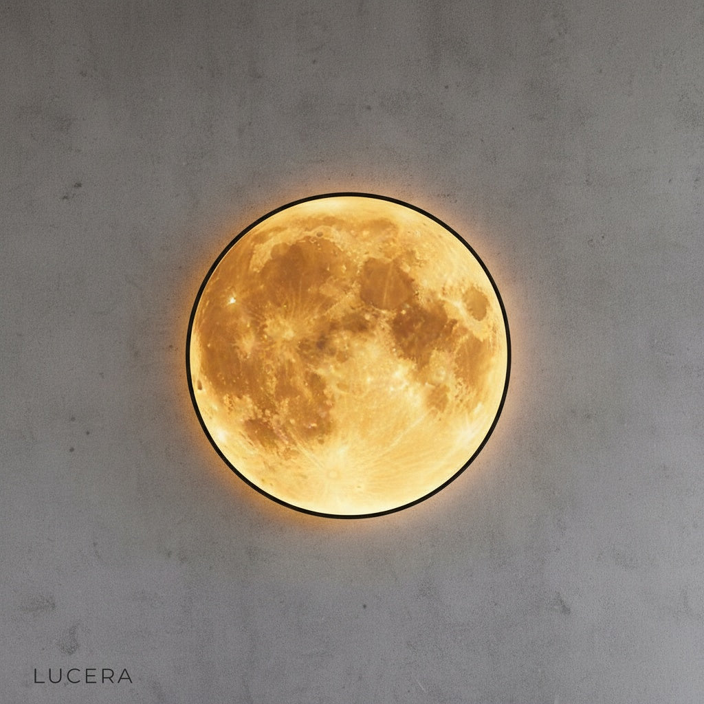 Caspian Moon Wall Lamp plug-and-play cord visible on a clean white wall in a minimalist setting