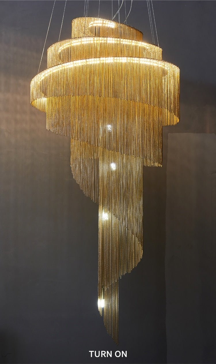 Clover Long Chandelier for Staircase, Silver/Gold Chain - Chandeliers | Lucera Lighting