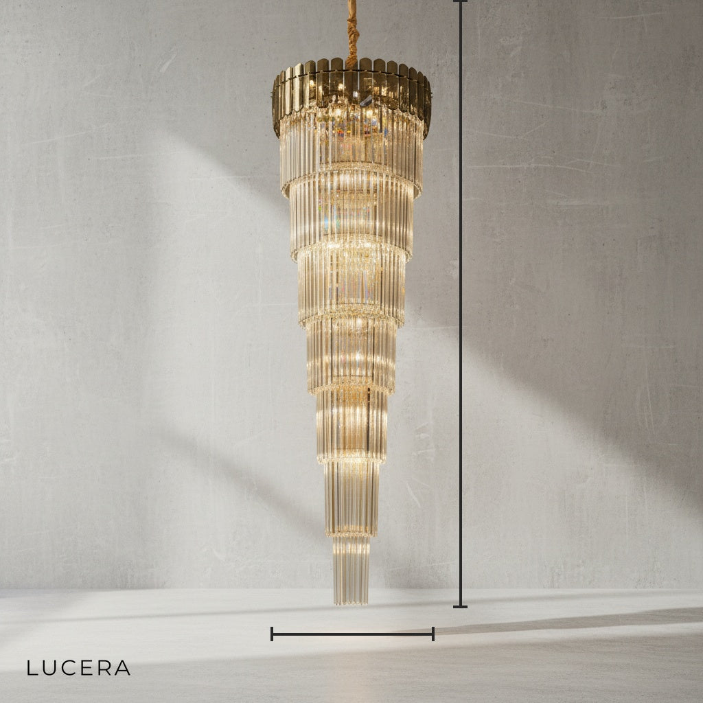 Cliff Royal Long Crystal Chandelier for Staircase - Chandeliers | Lucera Lighting
