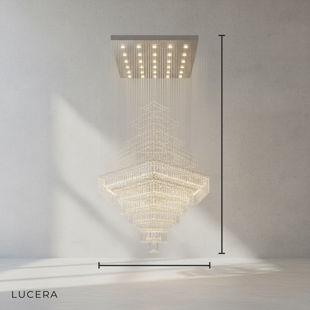 Breck Crystal LED Ceiling Chandelier, Square Base - Chandeliers | Lucera Lighting