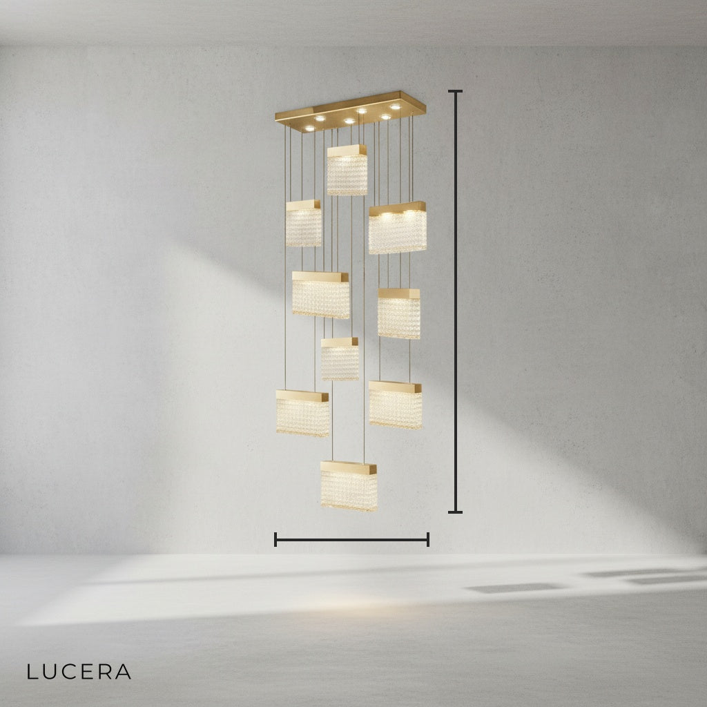 Keld Crystal Blocks LED Ceiling Chandelier - Chandeliers | Lucera Lighting