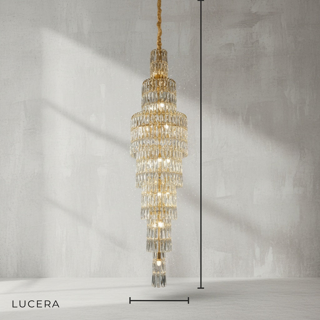 Spruce Long Crystal Chandelier for Stairway - Chandeliers | Lucera Lighting