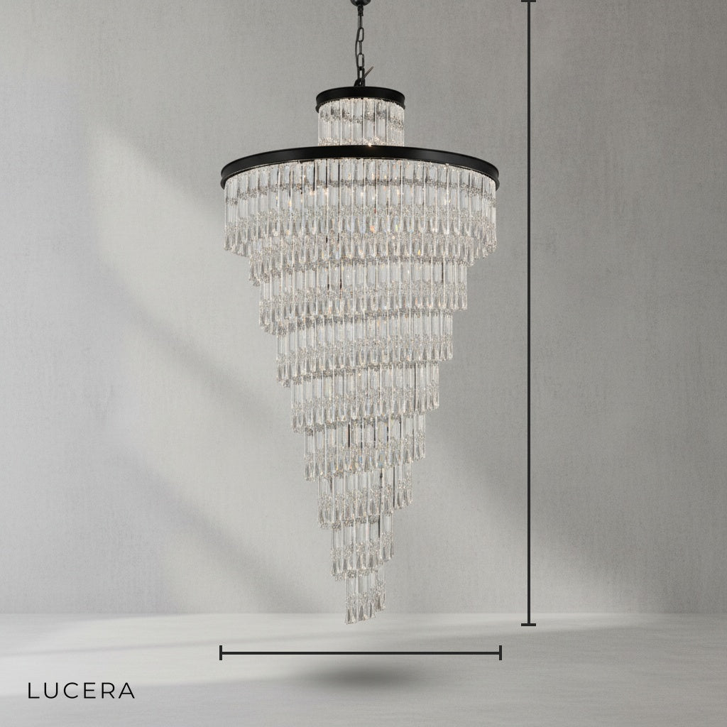 Thyme Frosted Glass Long Black Chandelier - Chandeliers | Lucera Lighting