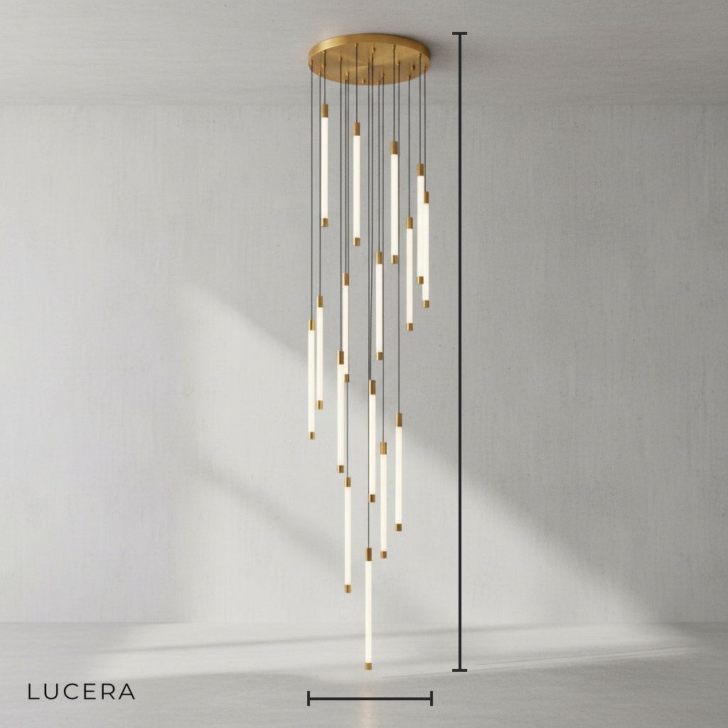 Heather Gold and Black LED Staircase Chandelier - Chandeliers | Lucera Lighting