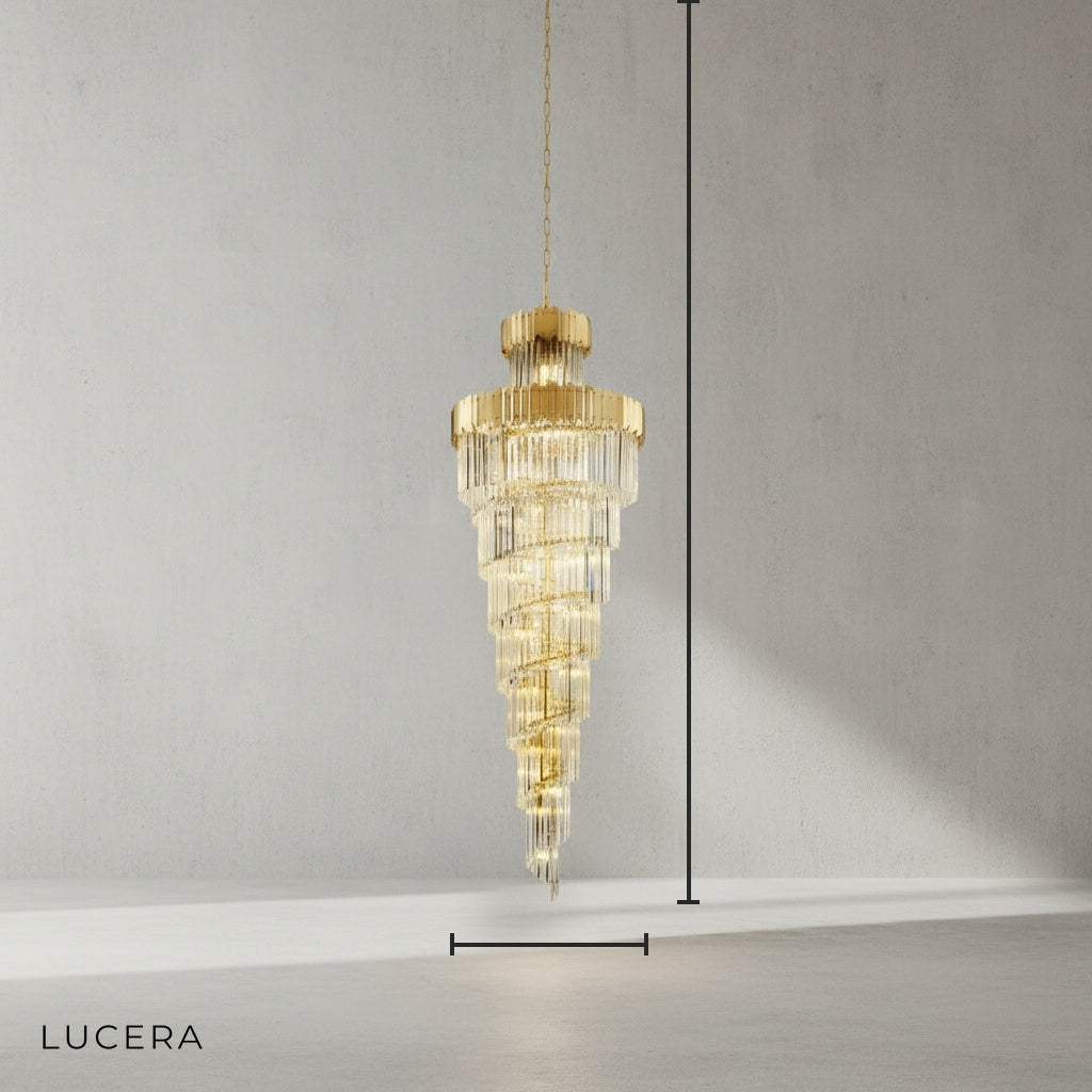 Hawthorn Long Gold Modern Crystal Chandelier - Chandeliers | Lucera Lighting