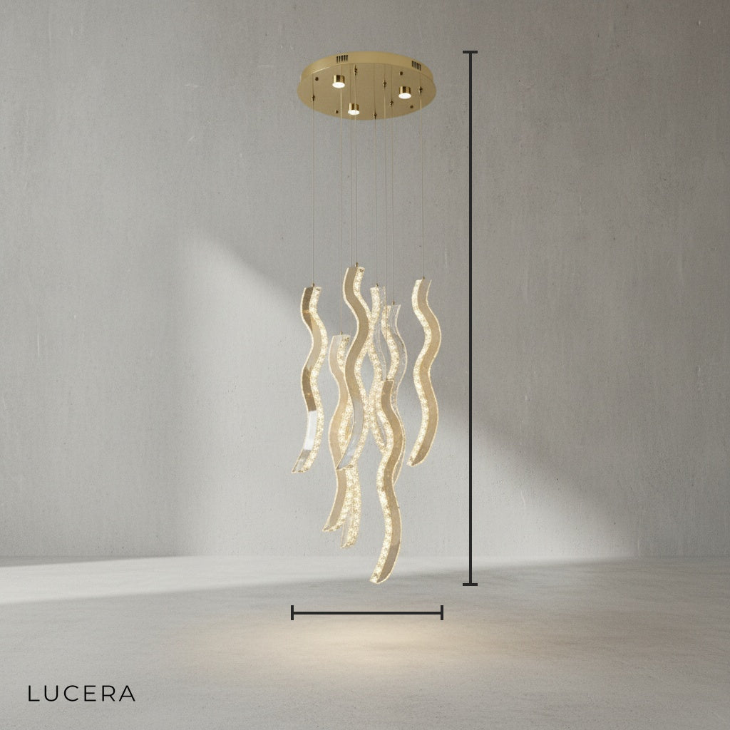 Jade Gold Crystal Wave Light Fixture - Chandeliers | Lucera Lighting