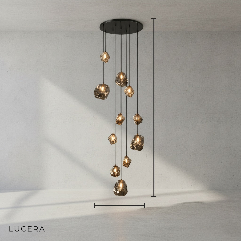 Quartzite Molten Rock Glass Staircase Chandelier - Chandeliers | Lucera Lighting