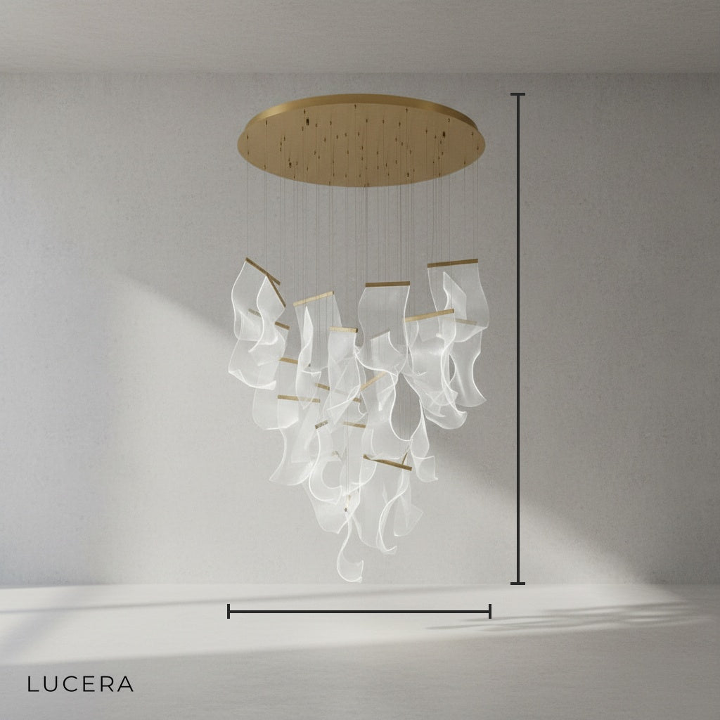 Feldspar Silk Design Gold Pendant Light for Staircase - Chandeliers | Lucera Lighting