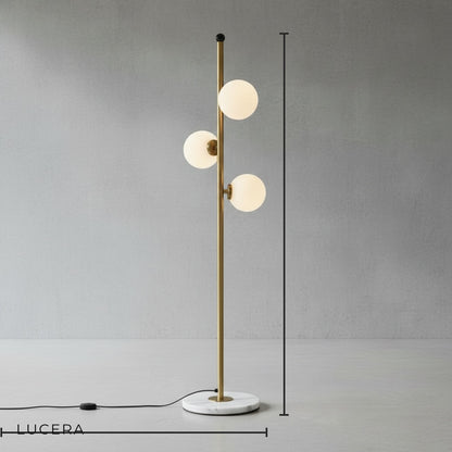 full view of tall 160cm floor lamp with curved metal stem on white background