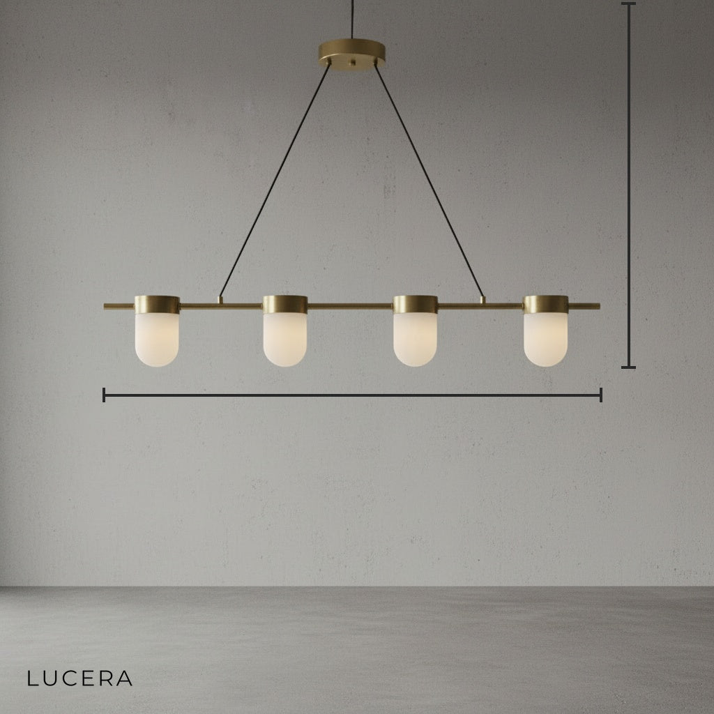 Celadon Art Deco Linear Chandelier with Alabaster Shades - Pendant Lights | Lucera Lighting