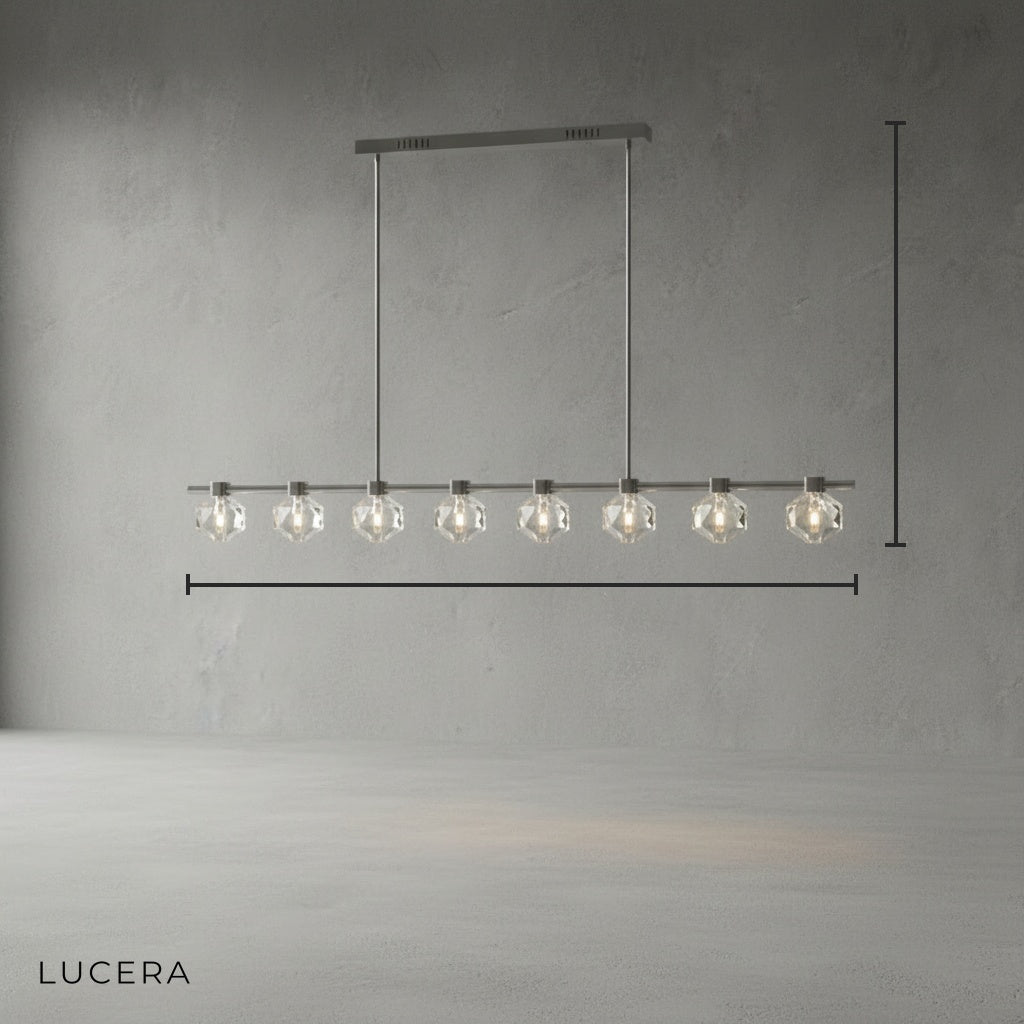 Sif Long Linear LED Crystal Chandelier - Pendant Lights | Lucera Lighting