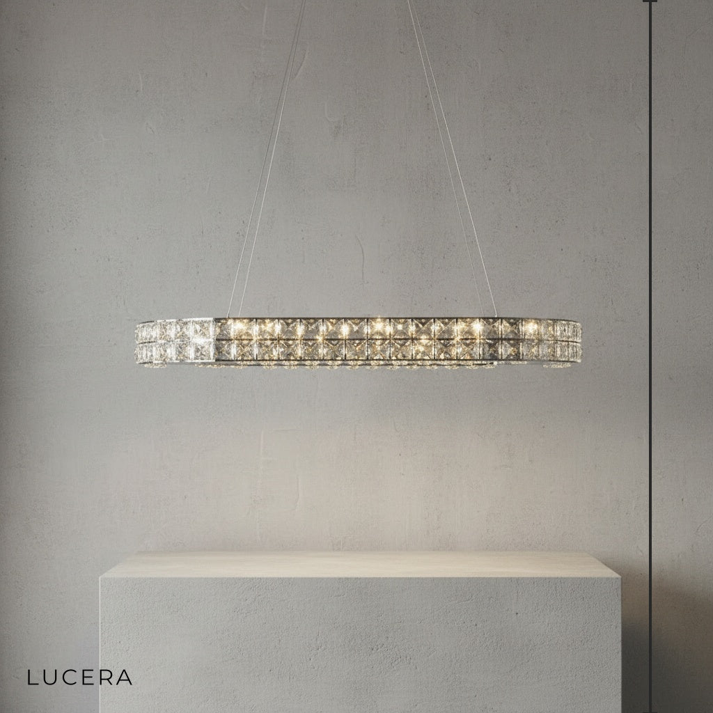 Skald Oval LED Crystal Chandelier with Drops - Pendant Lights | Lucera Lighting