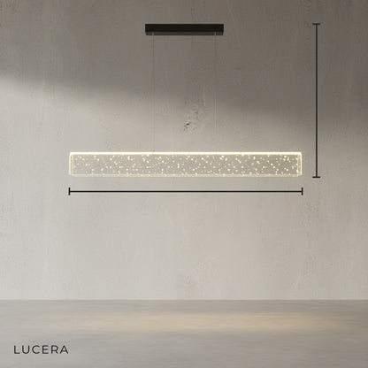 Minimalist Nordic star chandelier hanging centered against a clean white studio background