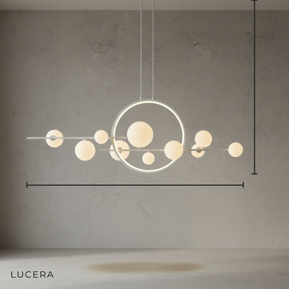 front view of Vor bubble chandelier hanging centered against clean white studio background