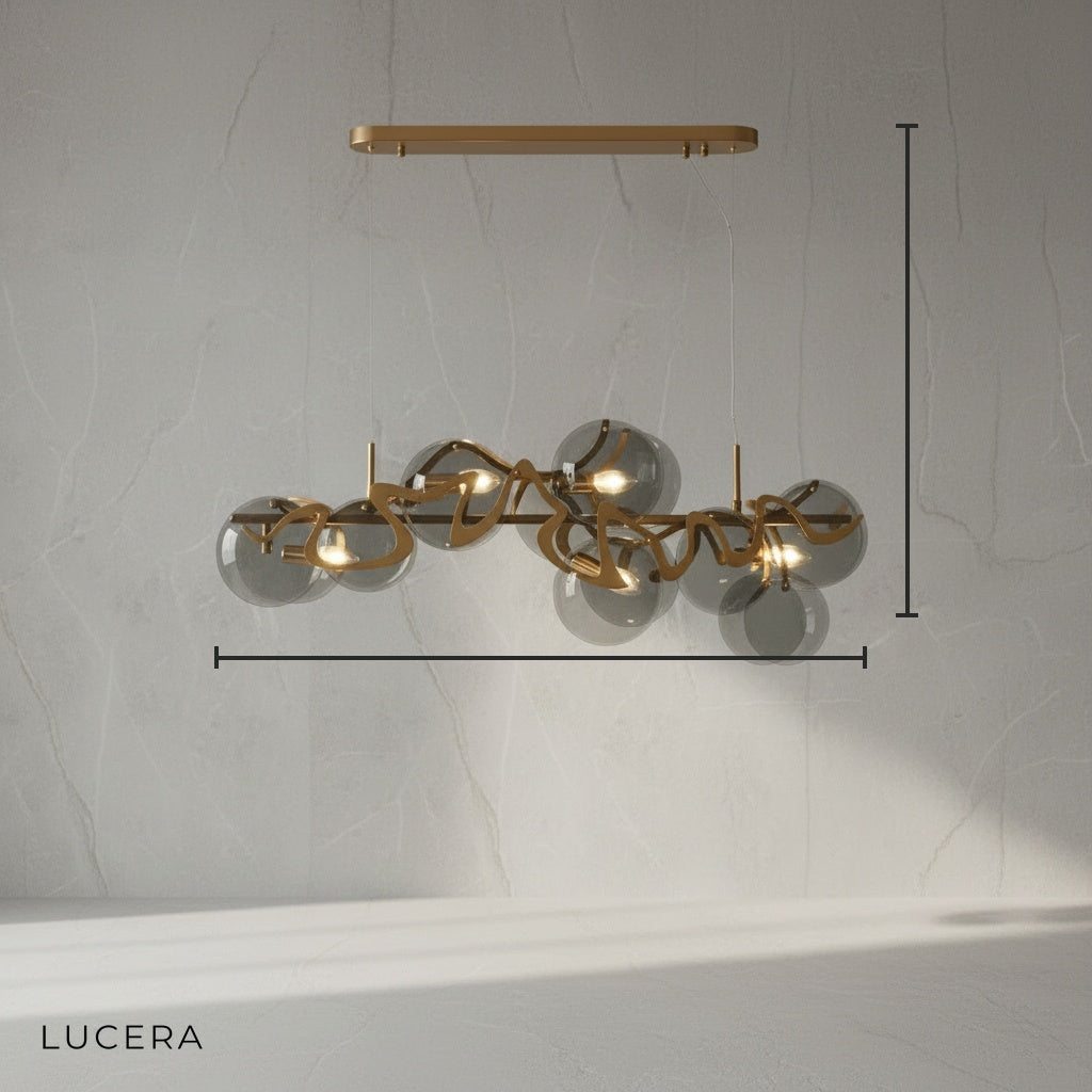 Calmo Modern Gold Glass Rectangle Chandelier - Chandeliers | Lucera Lighting