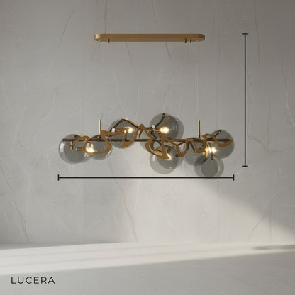 front view of Calmo modern chandelier with smoke-gray glass panels on clean white background