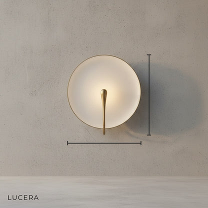 close-up of natural white marble texture on lens-shaped wall lamp