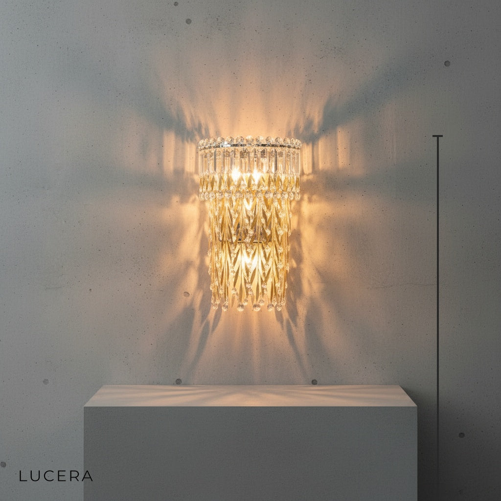 Sera Golden Crystal Wall Lamp for Living Room - Wall Lights & Sconces | Lucera Lighting