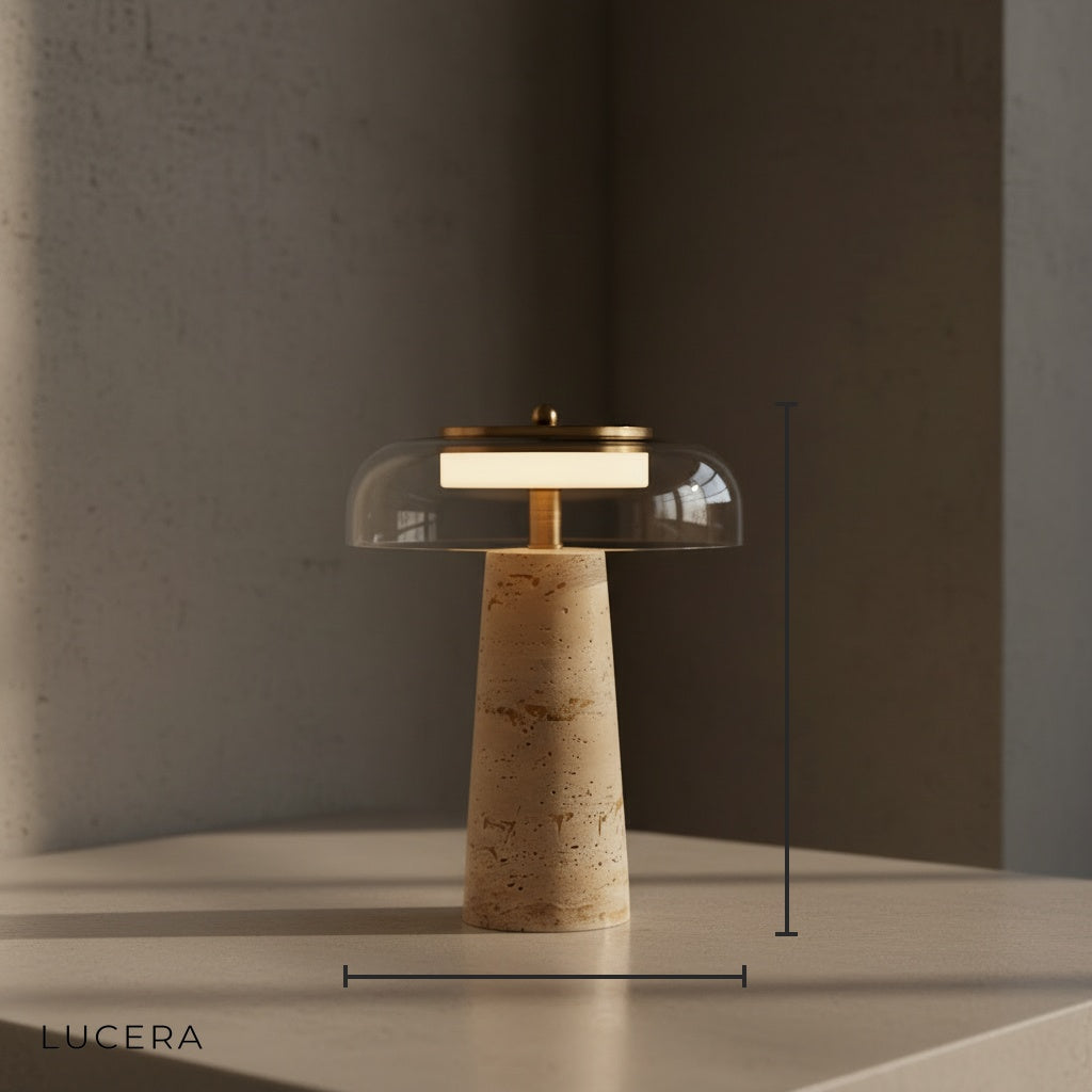Con Travertine & Glass Table Lamp - Lamps | Lucera Lighting