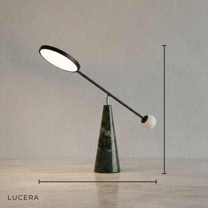 minimalist studio view of Lucera Grazia lamp with genuine marble base and white ABS shade