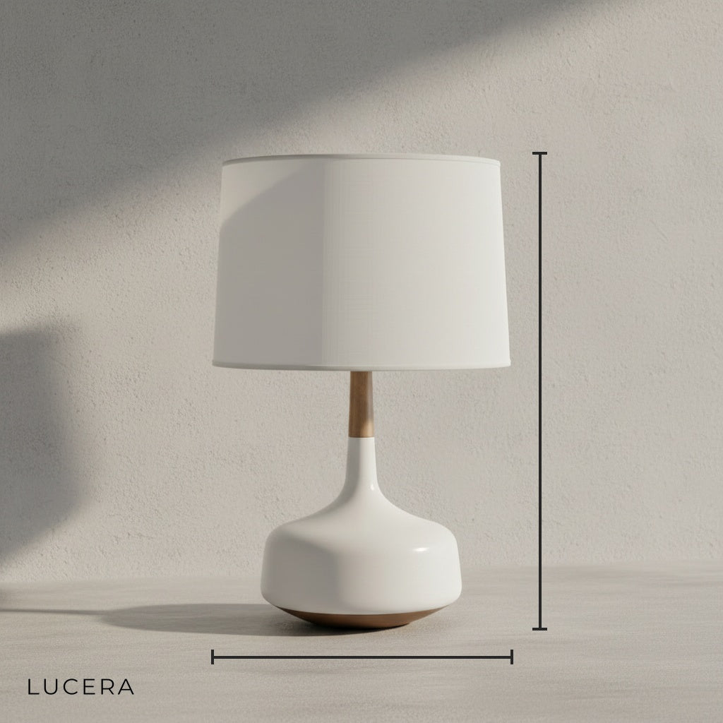 Espressione Nordic White Desk Lamp with Wooden Base - Lamps | Lucera Lighting