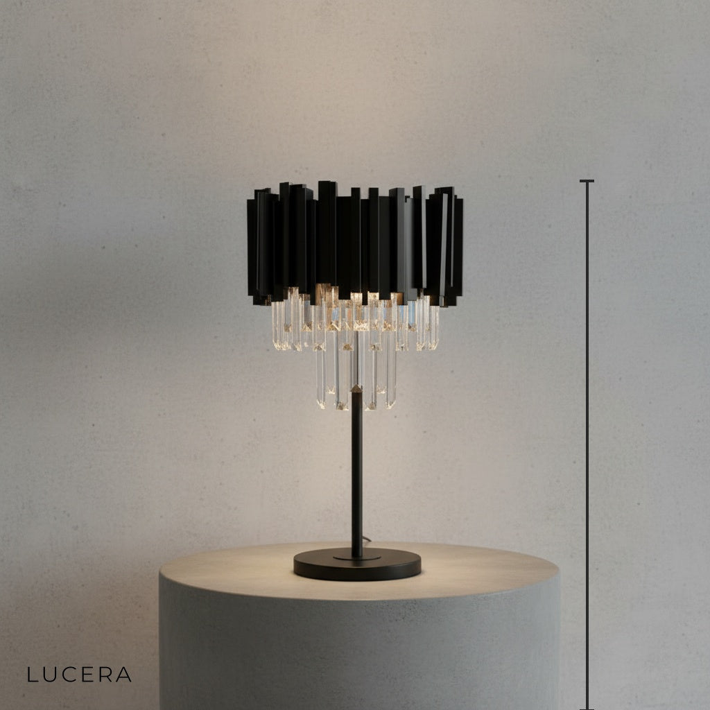 Bugia Art-Deco Dimmable Black Crystal Nightstand Lamp - Lamps | Lucera Lighting