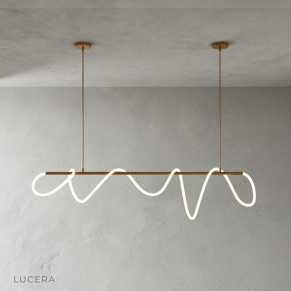 studio view of adjustable LED tube chandelier in sleek black finish