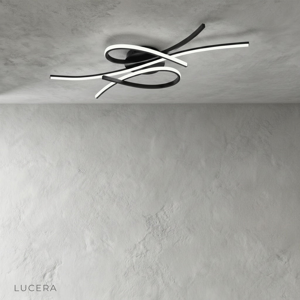 studio shot of Divination ceiling light with intertwining aluminum LED bars