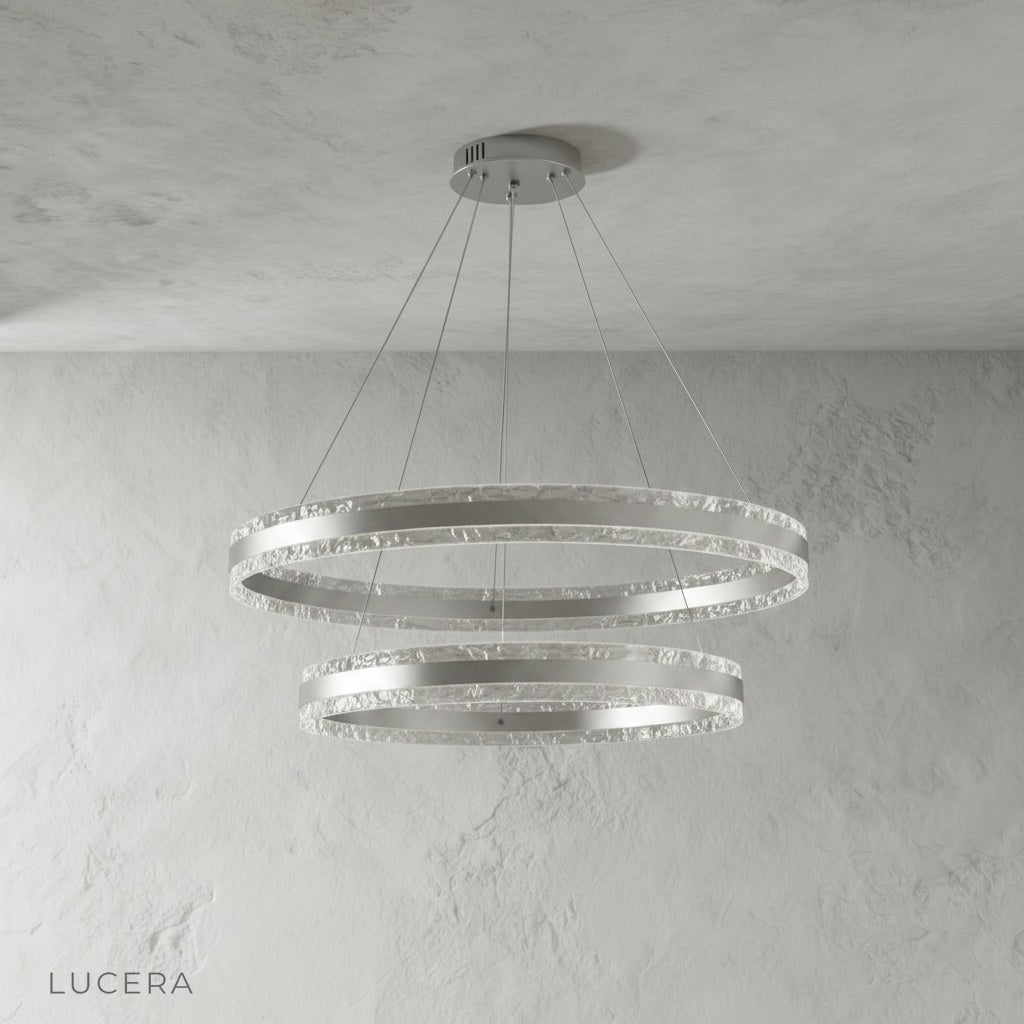 Bacchus Round Chandelier studio side angle view highlighting round silhouette and hanging rods