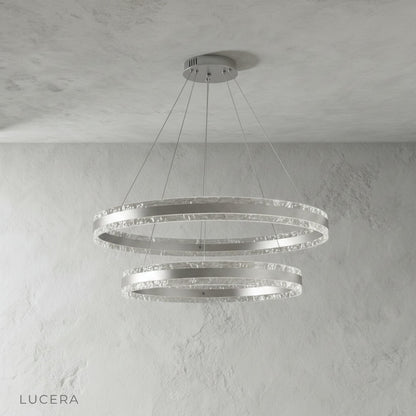 Bacchus Round Chandelier studio side angle view highlighting round silhouette and hanging rods