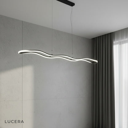 close-up of SMD LED strip inside wave pendant lamp showing warm light setting