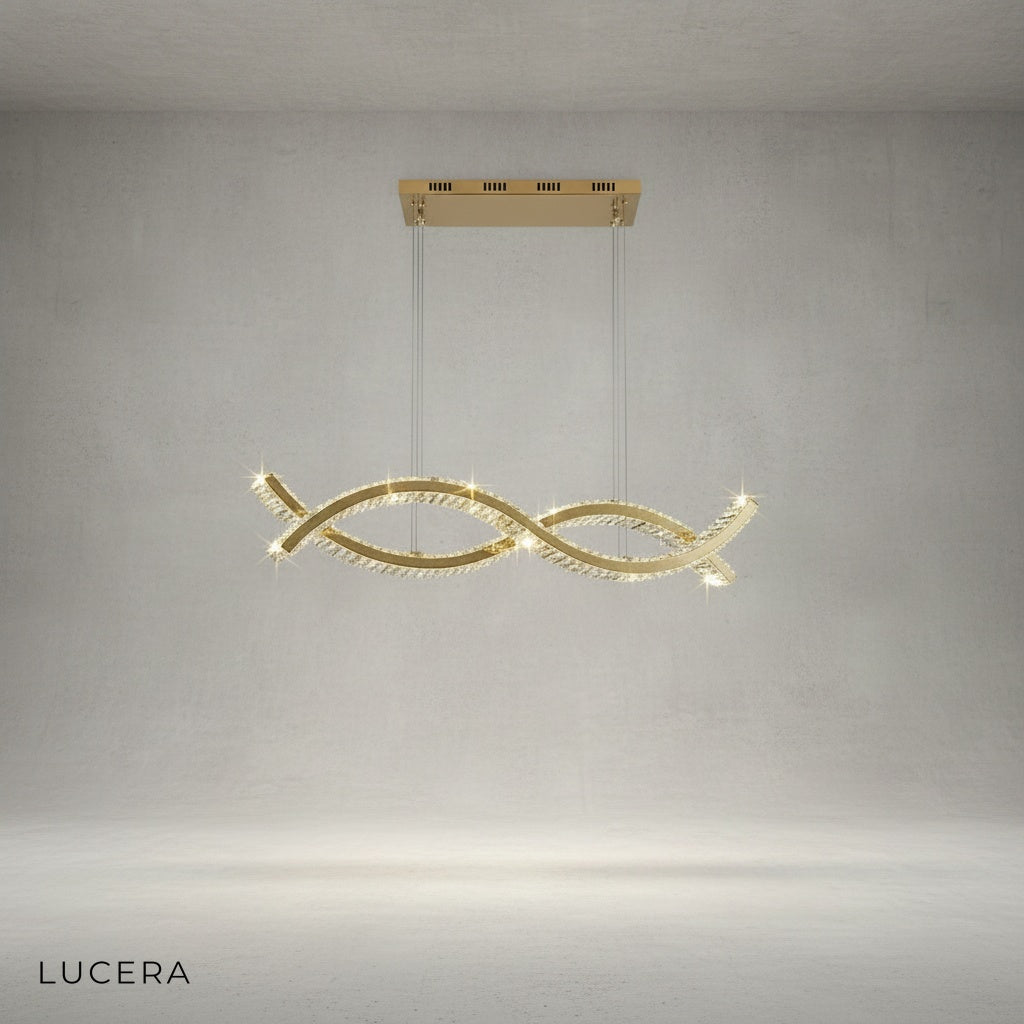 close-up detail of crystal accents on Natt wave chandelier by Lucera