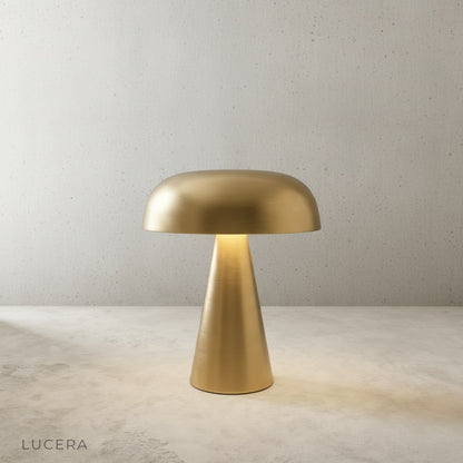 front view of copper Nenia table lamp with visible tap control base