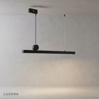 Close-up of Angelo chandelier acrylic diffuser and matte black metal arm detail