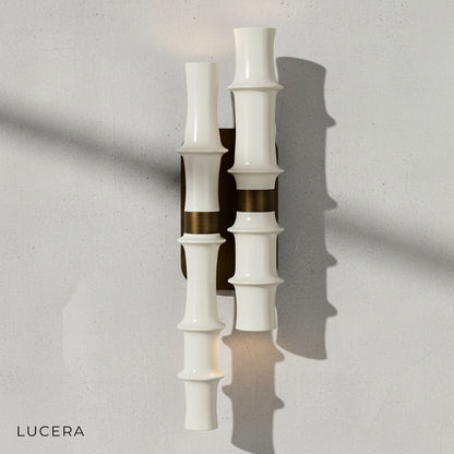 close-up of bamboo stalk design with genuine marble base and warm light