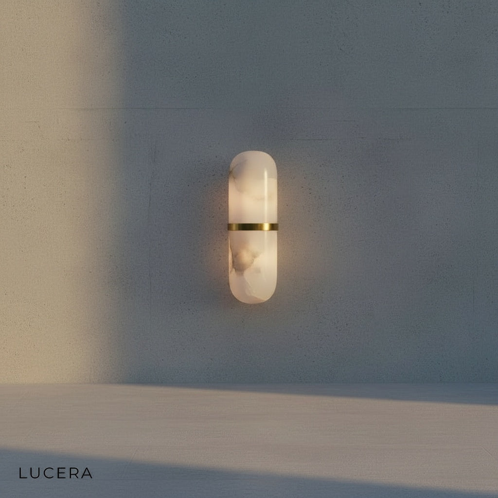 Xenon wall lamp warm ambient light against dark wall
