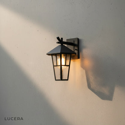 Portia wall lamp side profile highlighting slim aluminum body and weatherproof seal