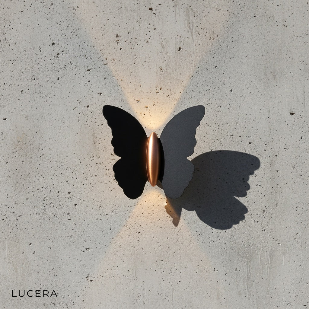 butterfly wall lamp with warm ambient light in bedroom