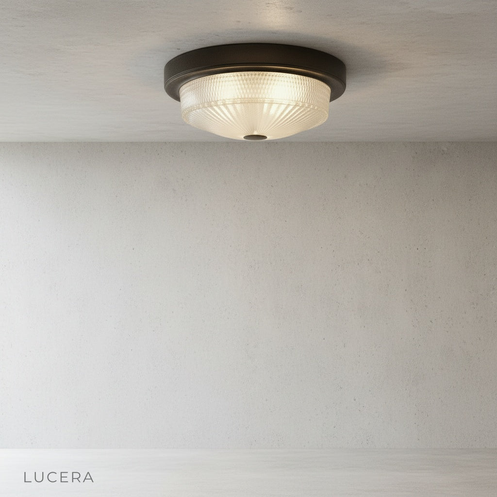 Veneration ceiling light studio view angled showing three removable bulbs and clean modern design