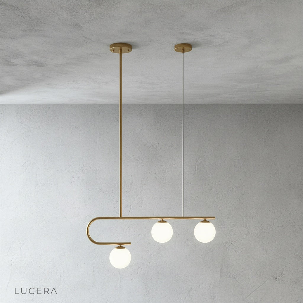 front view of nephrite linear chandelier hanging centered against clean white studio background