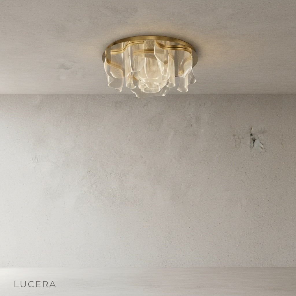 Sisyphus ceiling light studio shot angle view aluminum fabric-like design