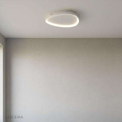 minimalist yurt ceiling light front view showing sleek aluminum construction and LED diffuser