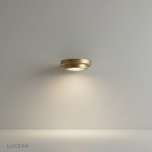 Front view of brass ceiling lamp with cerulean blue finish on clean white background