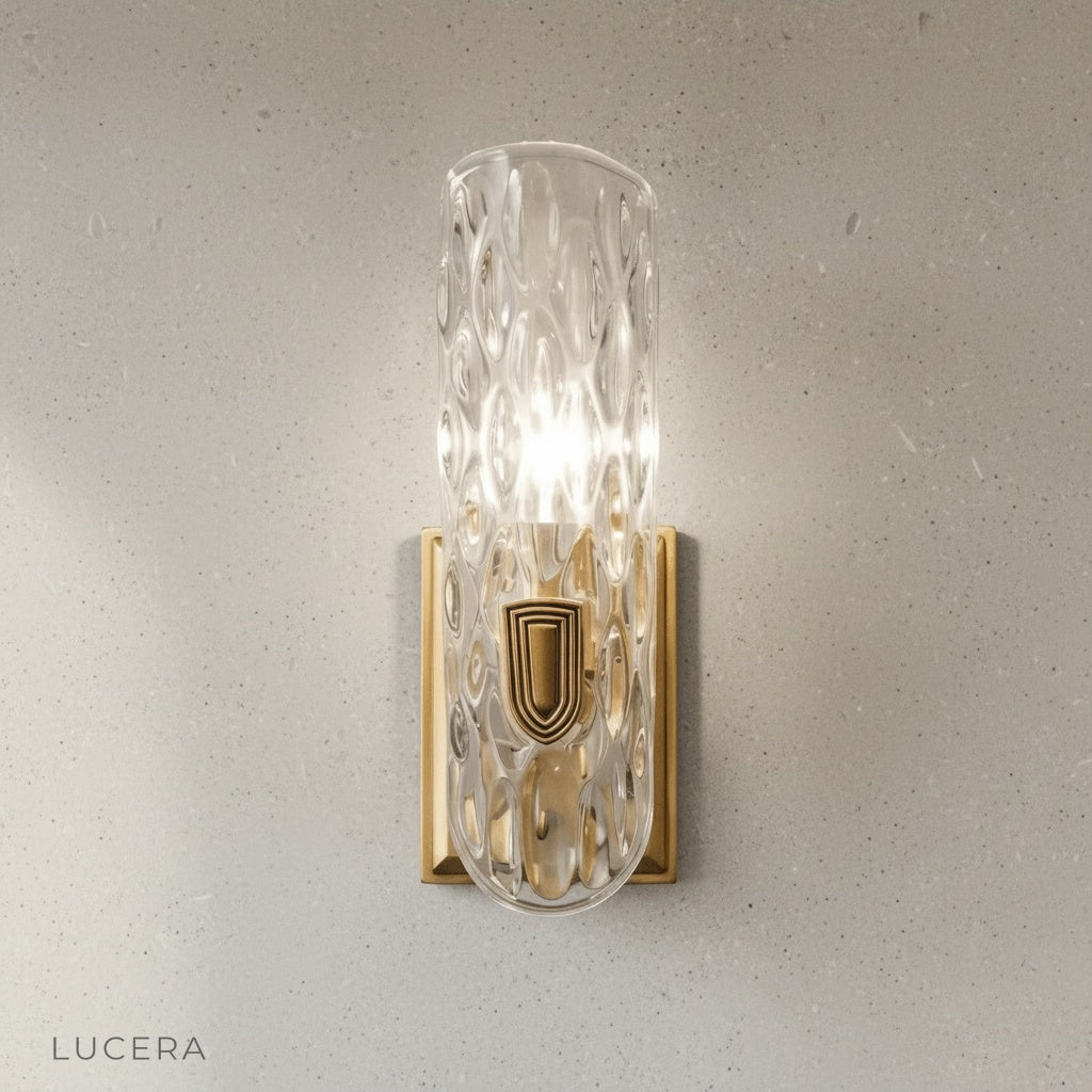 Jubilant Wall Lamp side angle studio shot showing rippled glass texture