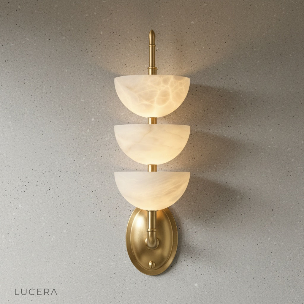 Kiel Wall Lamp front angle showing stacked marble shades