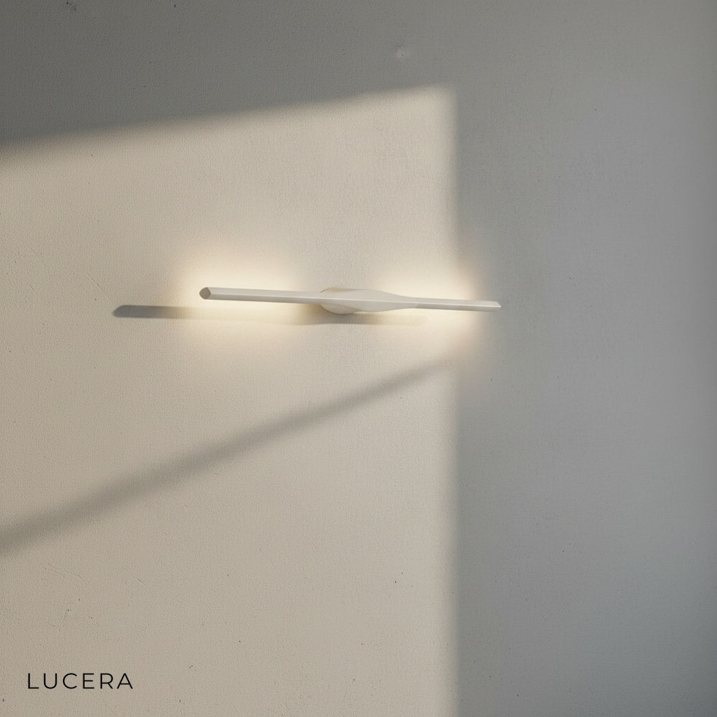 Close-up of Elan wall lamp LED strip detail highlighting high-tech alloy finish
