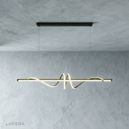 minimalist studio view of Umbral pendant light at 45-degree angle highlighting curved metal silhouette