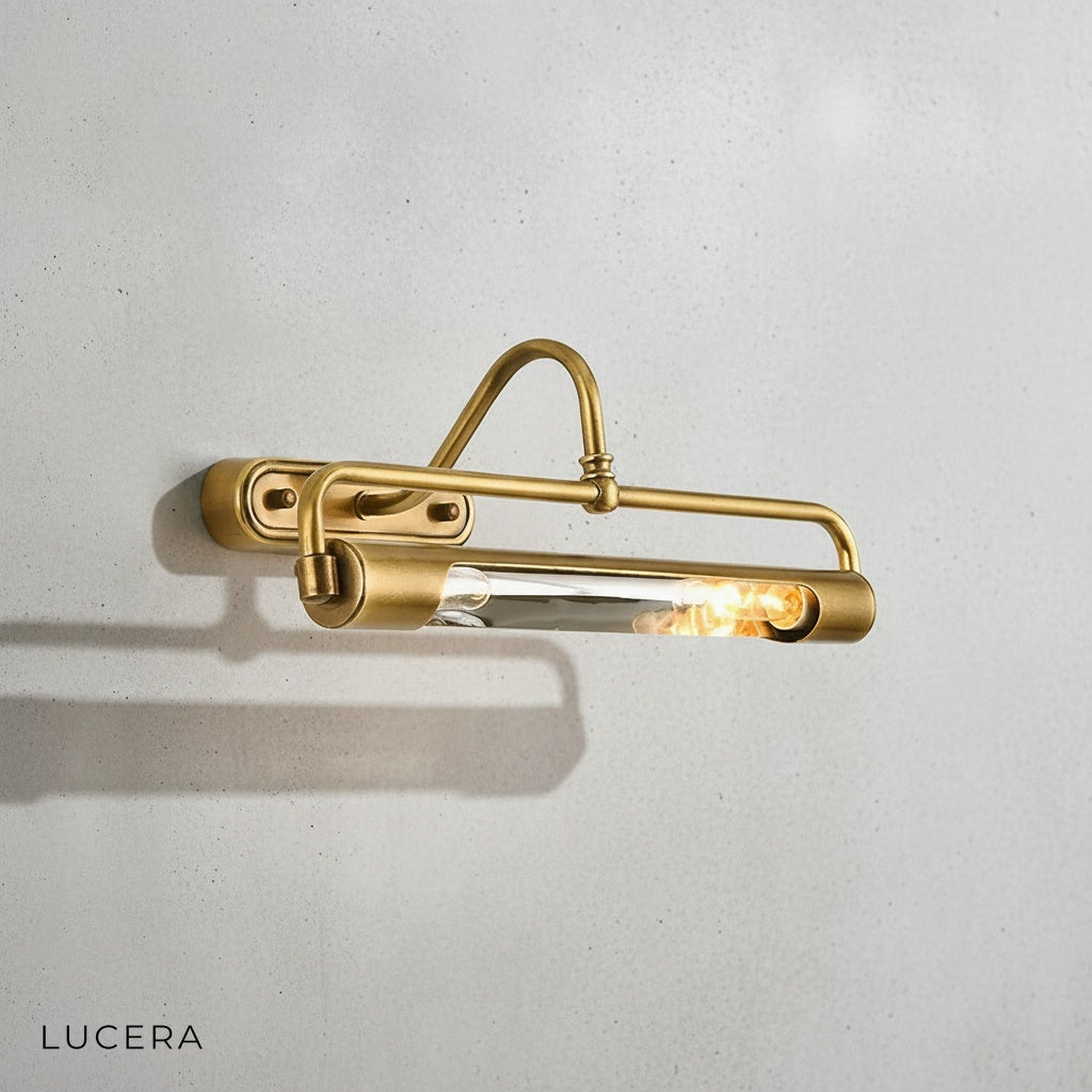 Close-up detail of copper finish and mirrored surface on Ricochet LED wall sconce